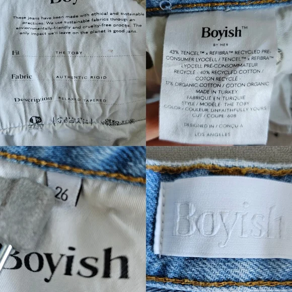 Boyish High Rise The Toby Relaxed Taper Lyocell Distressed Jeans Size 26 , 14" - Picture 16 of 16